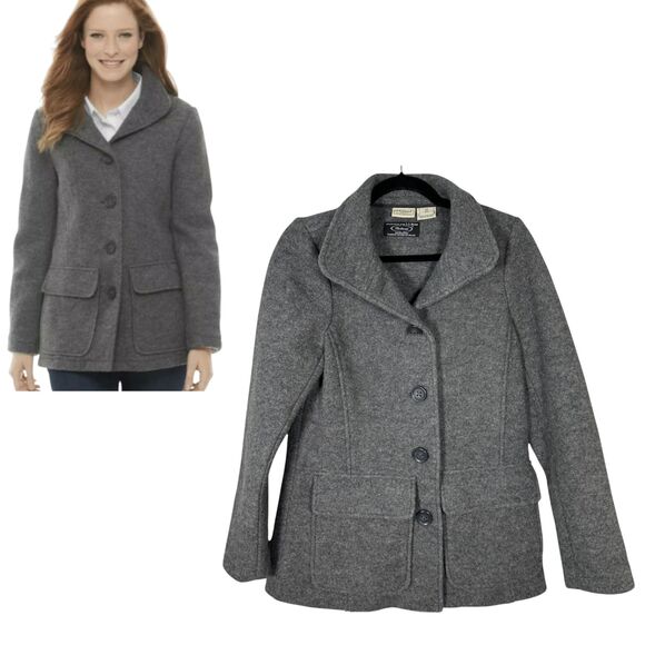 L.L. Bean Bellandi Wool Grey Coat Mid Length Jacket Pea Coat Italy Women's XS - Picture 2 of 5